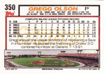 1992 Topps - Gold #350 Gregg Olson Back