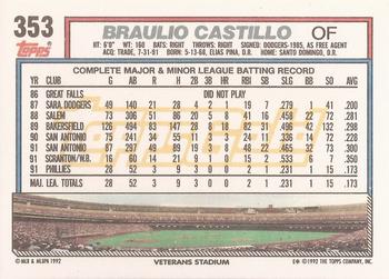 1992 Topps - Gold #353 Braulio Castillo Back