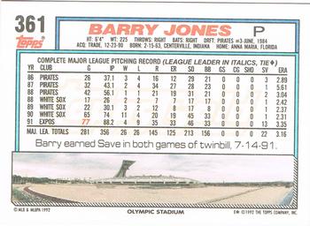 1992 Topps - Gold #361 Barry Jones Back