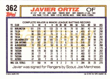 1992 Topps - Gold #362 Javier Ortiz Back