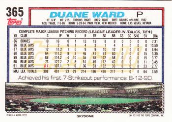 1992 Topps - Gold #365 Duane Ward Back