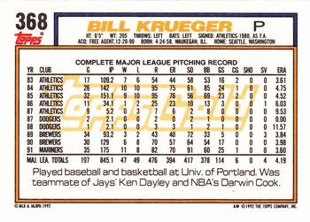 1992 Topps - Gold #368 Bill Krueger Back