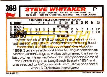 1992 Topps - Gold #369 Steve Whitaker Back