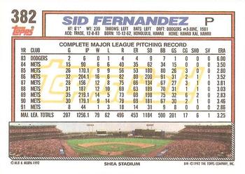 1992 Topps - Gold #382 Sid Fernandez Back