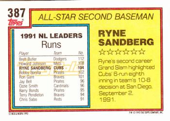 1992 Topps - Gold #387 Ryne Sandberg Back