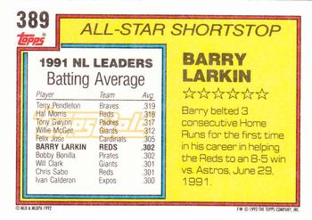 1992 Topps - Gold #389 Barry Larkin Back