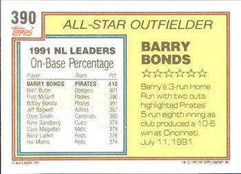 1992 Topps - Gold #390 Barry Bonds Back
