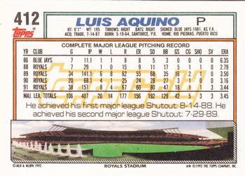 1992 Topps - Gold #412 Luis Aquino Back
