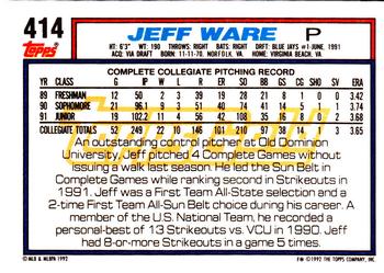 1992 Topps - Gold #414 Jeff Ware Back