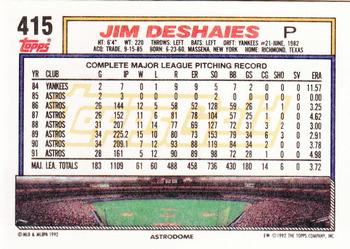 1992 Topps - Gold #415 Jim Deshaies Back