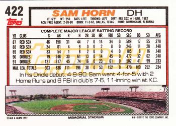 1992 Topps - Gold #422 Sam Horn Back