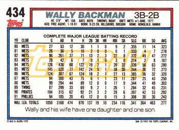 1992 Topps - Gold #434 Wally Backman Back