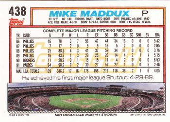 1992 Topps - Gold #438 Mike Maddux Back