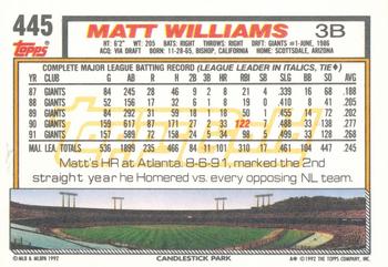 1992 Topps - Gold #445 Matt Williams Back