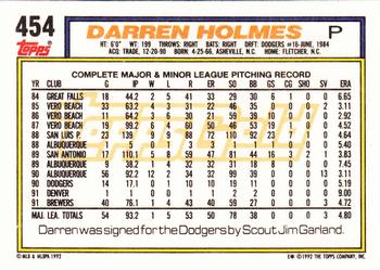 1992 Topps - Gold #454 Darren Holmes Back