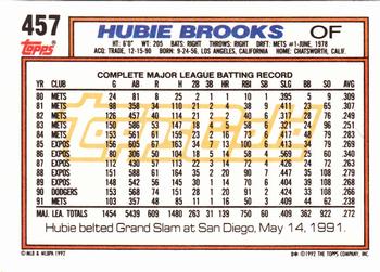 1992 Topps - Gold #457 Hubie Brooks Back
