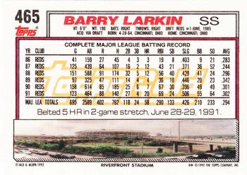 1992 Topps - Gold #465 Barry Larkin Back