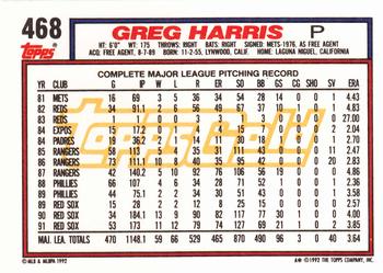 1992 Topps - Gold #468 Greg Harris Back