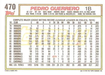 1992 Topps - Gold #470 Pedro Guerrero Back