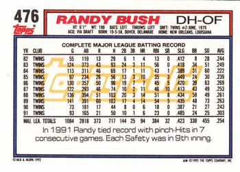 1992 Topps - Gold #476 Randy Bush Back