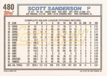 1992 Topps - Gold #480 Scott Sanderson Back