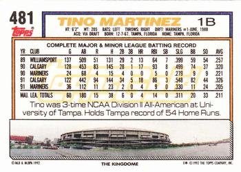 1992 Topps - Gold #481 Tino Martinez Back