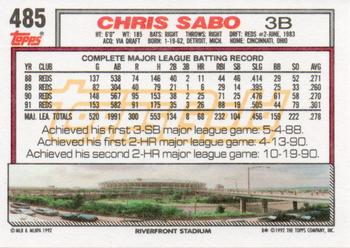 1992 Topps - Gold #485 Chris Sabo Back