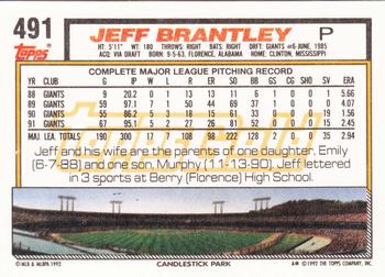 1992 Topps - Gold #491 Jeff Brantley Back