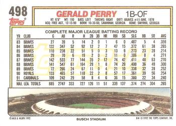 1992 Topps - Gold #498 Gerald Perry Back