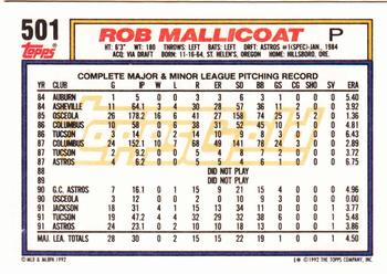1992 Topps - Gold #501 Rob Mallicoat Back