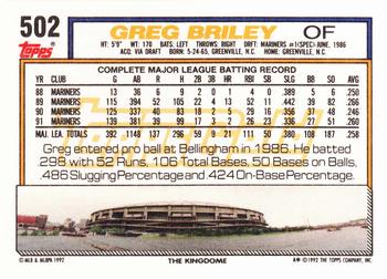 1992 Topps - Gold #502 Greg Briley Back