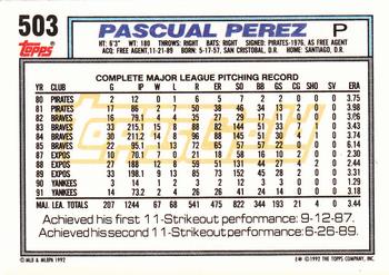 1992 Topps - Gold #503 Pascual Perez Back