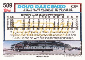 1992 Topps - Gold #509 Doug Dascenzo Back