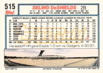1992 Topps - Gold #515 Delino DeShields Back