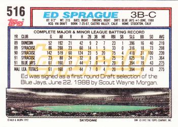 1992 Topps - Gold #516 Ed Sprague Back