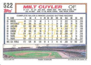 1992 Topps - Gold #522 Milt Cuyler Back