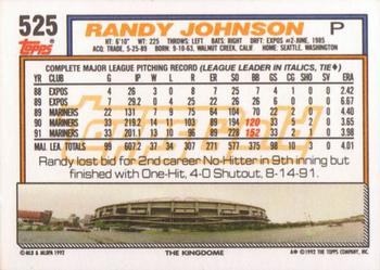 1992 Topps - Gold #525 Randy Johnson Back