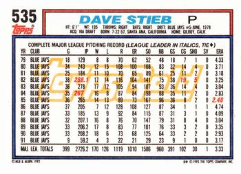 1992 Topps - Gold #535 Dave Stieb Back