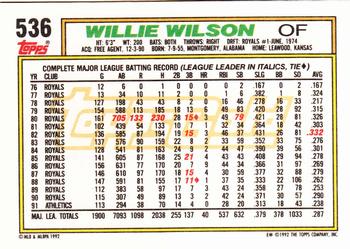 1992 Topps - Gold #536 Willie Wilson Back