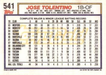 1992 Topps - Gold #541 Jose Tolentino Back