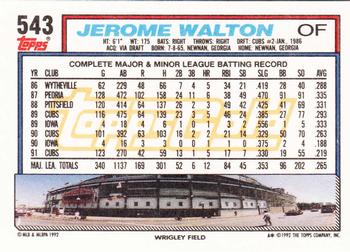 1992 Topps - Gold #543 Jerome Walton Back