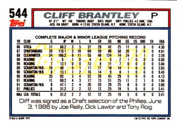 1992 Topps - Gold #544 Cliff Brantley Back