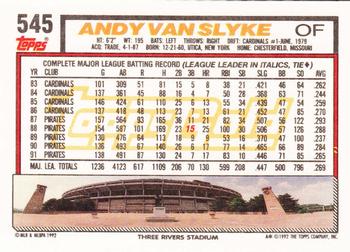 1992 Topps - Gold #545 Andy Van Slyke Back