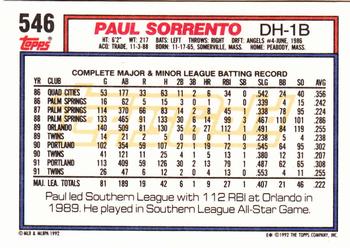1992 Topps - Gold #546 Paul Sorrento Back