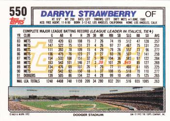 1992 Topps - Gold #550 Darryl Strawberry Back