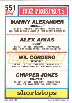 1992 Topps - Gold #551 Manny Alexander / Alex Arias / Wil Cordero / Chipper Jones Back