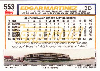 1992 Topps - Gold #553 Edgar Martinez Back