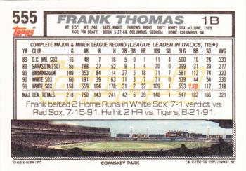 1992 Topps - Gold #555 Frank Thomas Back