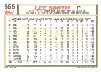 1992 Topps - Gold #565 Lee Smith Back