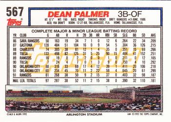 1992 Topps - Gold #567 Dean Palmer Back